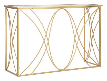 Console Élégante Dorée Avec Plateau Miroir Argent, Lignes Arrondies 120x40x80 Cm