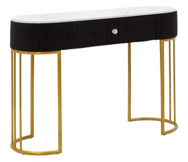 Console Rectangulaire Dorée Avec Tiroir Et Plateau En Marbre Imitation 100x43x74 Cm