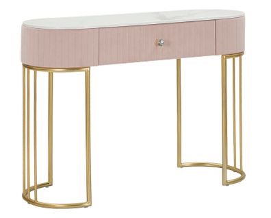 Console Rectangulaire Dorée Avec Tiroir Et Plateau Marbre Imitation 100x40x75 Cm – Rose