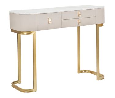 Console 3 Tiroirs En Tissu Blanc Avec Plateau Effet Marbre 100x40x80 Cm