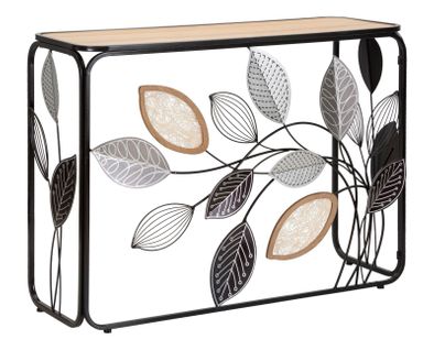 Console Noire Boho Chic Avec Plateau Bois 108x36,8x80 Cm
