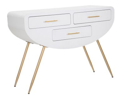 Console Blanche Style Années 70 Avec Tiroirs Et Pieds Dorés 110x40x80 Cm