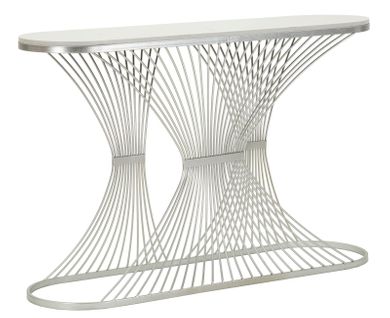 Console Stripe En Métal Argenté Et Marbre 120x35 Cm, Design Élégant Et Raffiné