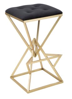 Tabouret De Bar 40x40x75 Cm Métal Doré Et Tissu Style Art Déco Luxe