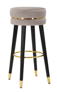 Tabouret De Bar Ø 35 Cm Velours Gris Style Hollywood Glamour