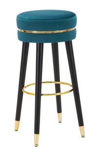 Tabouret De Bar Ø 35 X 74 Cm Velours Noir Et Touches Dorées Style Hollywood