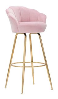 Tabouret De Bar 55x53x110 Cm En Velours Rose Et Pieds Dorés Design Floral