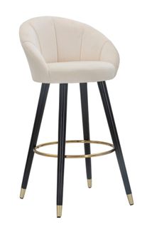 Tabouret De Bar 55x56x104 Cm Velours Crème Pieds Bois Et Métal Doré