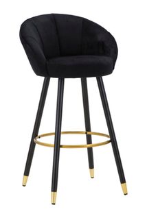 Tabouret De Bar 55x56x104 Cm Velours Noir Pieds Bois Et Métal Doré