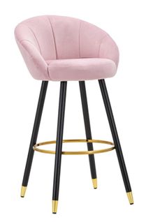 Tabouret De Bar 55x56x104 Cm Velours Rose Pieds Bois Et Métal Doré