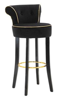Tabouret De Bar Rond Noir 46x48x96 Cm Velours Synthétique Avec Dossier Et Repose-pieds Doré