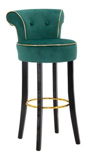 Tabouret De Bar Rond Vert 46x48x96 Cm Velours Synthétique Avec Dossier Et Repose-pieds Doré
