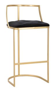 Tabouret De Bar Ø45x90 Cm Métal Doré Avec Assise Rembourrée En Velours Noir