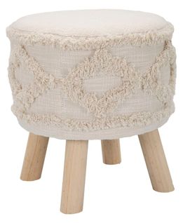 Tabouret Rond Style Bohème Chic En Tissu Décoré Avec Pieds Bois Ø35x40 Cm