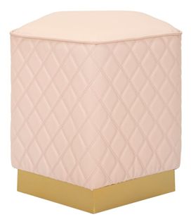 Pouf Pentagonal Rose Matelassé Avec Base Dorée 38 Cm