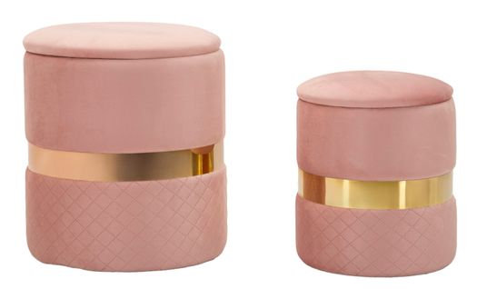 Lot De 2 Poufs Sheffield Roses Avec Rangement Ø37x42-28x35 Cm