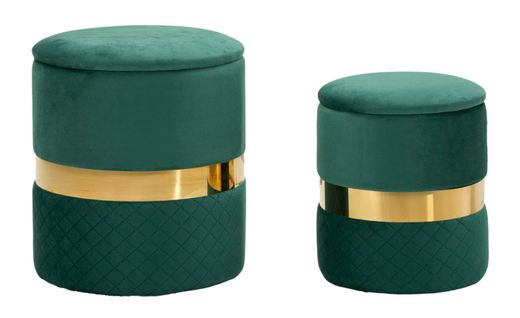 Lot De 2 Poufs Sheffield Verts Avec Rangement Ø37x42-28x35 Cm