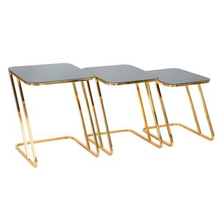 Ensemble De 3 Tables Carrées En Métal Doré Avec Plateau En Verre Noir