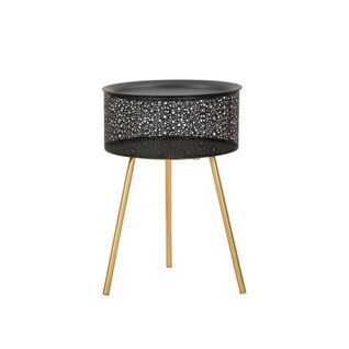 Petite Table Ronde Noire Avec Pieds Dorés Et Rangement Ø35x50 Cm