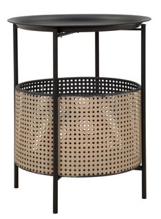 Petite Table Ronde Noire Avec Rangement Tressé Ø40x50 Cm – Style Boho Chic