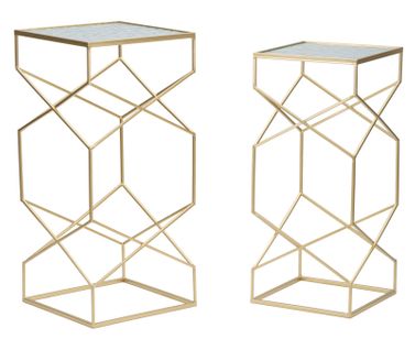 Lot De 2 Table D'appoint Carrées 31,5x68 Cm Métal Doré Plateau Verre Élégant