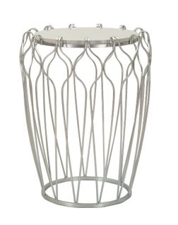 Table D'appoint Ronde En Métal Argenté Et Plateau Marbre Ø47,5x61,5 Cm Élégante