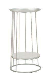 Table D'appoint Ronde Métal Argenté Et Marbre Ø40x76 Cm Design Élégant