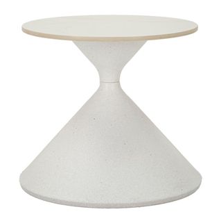 Table D'appoint Ronde Ø42x40 Cm En Métal Et Céramique Effet Marbre Blanc