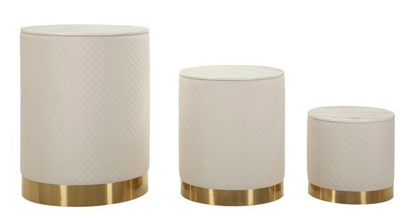 Ensemble 3 Table D'appoint De Rangement Ø60-50-40 Cm En Bois Et Métal Crème Et Or