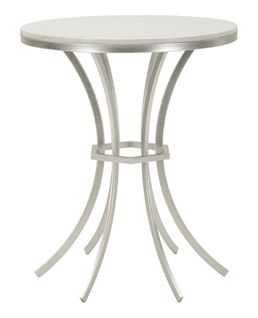 Table Ronde 56x68 Cm En Métal Argenté Avec Plateau Effet Marbre Blanc Élégant