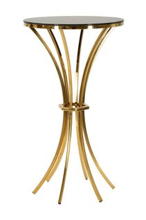 Table De Bar Ronde 60x108 Cm En Métal Doré Avec Plateau En Verre Noir Élégant