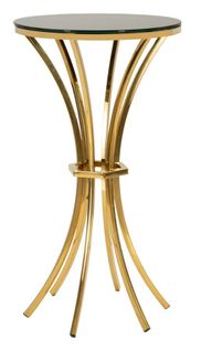 Table d'appoint Ø50x92 Cm Métal Doré Et Plateau En Verre Noir Élégant