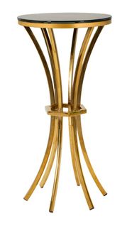 Table Haute Compacte Ø40x81 Cm Métal Doré Et Plateau En Verre Noir Chic