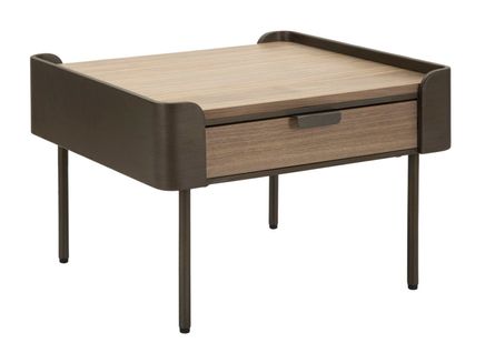 Table Basse Carrée Moderne Avec Tiroirs 60x60x41 Cm Gris Et Brun