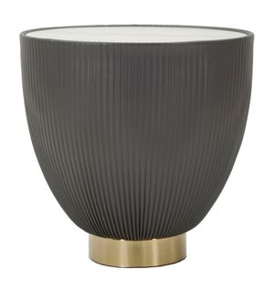 Bout De Canapé Ronde Chic 46x45 Cm Gris Et Doré Avec Plateau Effet Marbre