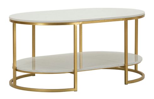 Table D'appoint Élégante 90x60 Cm Double Plateau Effet Marbre Et Métal Doré