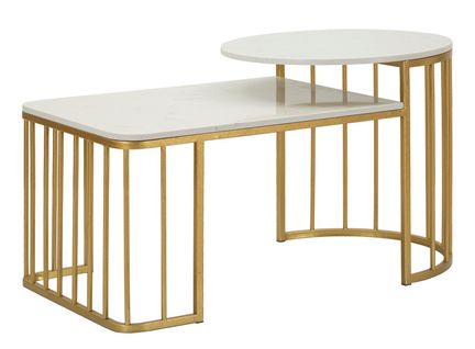 Table Basse 90x50x50 Cm Design Original Effet Marbre Et Métal Doré