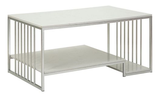 Table Basse 90x60x45 Cm Effet Marbre Double Plateau Structure Métal Argenté