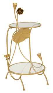 Bout De Canapé Dorée à 2 Étagères, Style Romantique, Ø 40x78 Cm