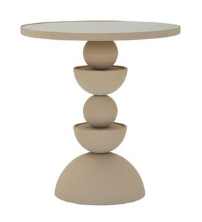 Bout de canapé Moderne Avec Miroir Et Structure Sphères, Ø 40,5x42 Cm, Crème