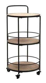 Chariot Rond Industriel 40x41,5x82 Cm En Métal Et Bois Avec 3 Étagères