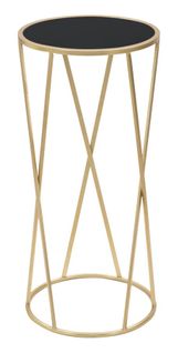 Table d'appoint Ronde En Métal Doré Et Verre Noir Ø35x75 Cm Style Gatsby