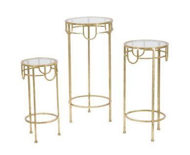 Set De 3 Table D'appoint Rondes Pour Téléphone En Métal Doré Avec Verre Ø33-28-23 Cm