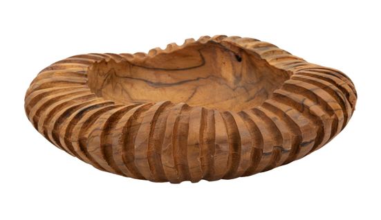 Plateau Rond En Teck Recyclé Sculpté Ø29x7 Cm Style Artisanal