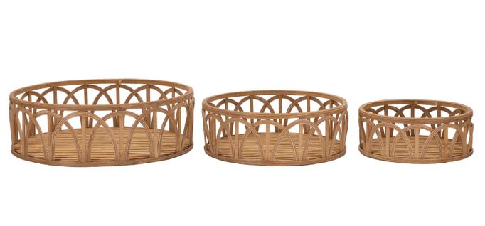 Set De 3 Plateaux Ronds En Rotin Tressé Ø50-40-30 Cm Style Boho Chic