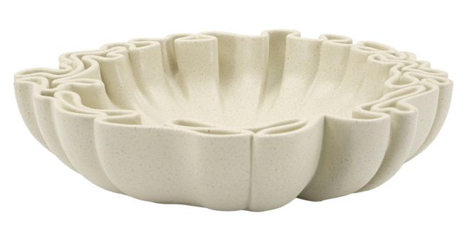 Plateau Sculptural Moderne 30,5x29x7,5 Cm En Polyresine Crème