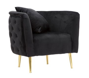 Fauteuil Noir En Velours Et Métal Doré 76x74x71 Cm Style Glamour