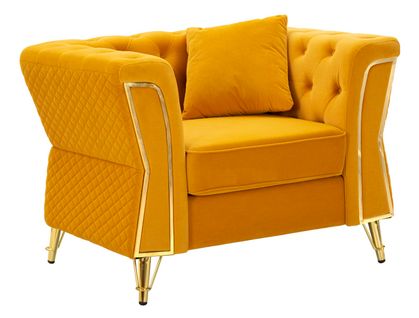 Fauteuil Vert Capitonné Avec Coussin 104x83x76 Cm En Velours Et Pieds Dorés