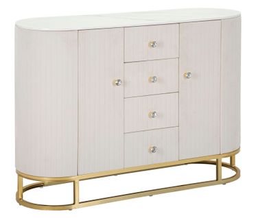 Buffet Élégant Crème Avec Structure Métal Doré Et Imitation Marbre, 120x40x85cm