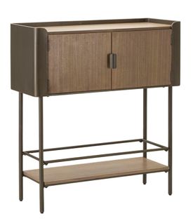 Buffet Moderne Métal Et Bois Gris Et Brun Avec 3 Portes, 100x42x110cm